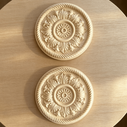 2pcs Solid Wood Carving Circular Decals, Home Decorations, Woodworking Supplies, Suitable For Cabinets, Doors And Windows, Furniture, Background Walls, Porches, Offices And Other Decorations, Holiday Decorations, DIY Decorations.