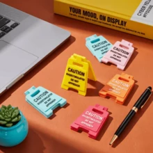 5/3/1pc Funny Mini Desktop Warning Sign Creative "Caution Do Not Approach" Text Small Stand Colorful Foldable Desktop Ornament Office Workstation Quirky Decoration Small Item Atmosphere Desktop Personalized Accessory - Signage - View 7