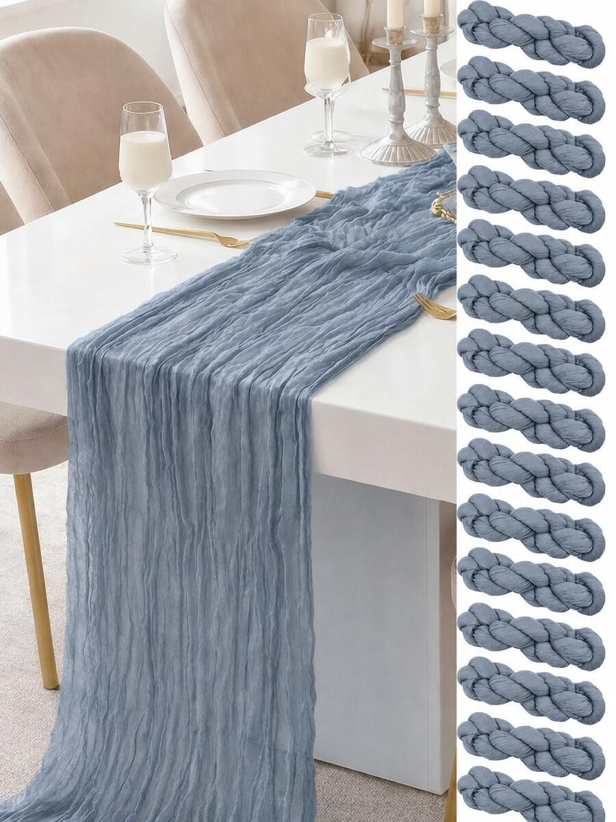 Cheesecloth Table Runner,1/6/10 Pieces Dusty Blue Cheesecloth Table Runner Boho Gauze Fabric Table Runner Rustic Sheer Runner For Wedding Birthday Baby Shower Party Boho Table Decoration - Dusty Blue - View 1