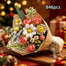 864 Pcs ABS Flower Building Blocks Set, DIY Build‑Your‑Own Forever Bouquet Kit For Adults, Multi‑Angle Adjustment Artificial Flower Blocks, Home Table Decor, Ideal Gift For Valentine's Day, Birthday, Anniversary & All Special Occasions - Multicolor - View 4