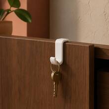 1/2pcs Minimalist Cabinet Hook, No-Drill Hanging Hook For Wooden Board Side, Mark-Free Hanging For Cloth And Towel, Removable Storage Accessory For Kitchen And Bathroom, Surface- - Hook Up - View 2