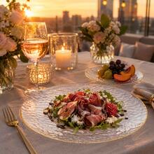 10/20/25pcs Transparent Hammered Plate Set, Elegant Hammered Gold Rim Design 10.25 Inch Decorative Dinner Plate, 7.5 Inch Salad/Dessert Plate, Suitable For Christmas, Halloween, Thanksgiving, New Year, Party, Daily, Birthday And Other Occasions - View 2