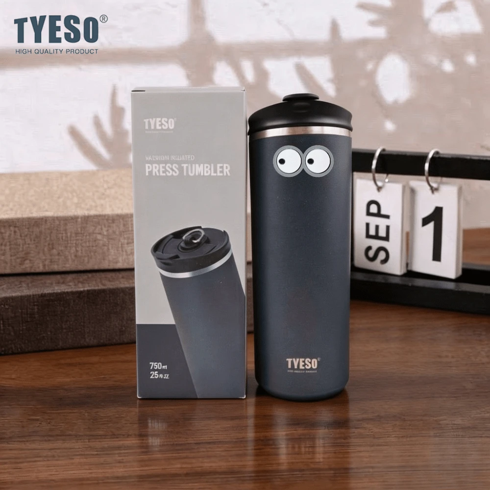 Tyeso 750ml Portable Stainless Steel French Press Coffee Tea Pot With Double-Wall Insulation, Filter, Outdoor Practical Cup With Eye Sticker - Multicolor - View 1