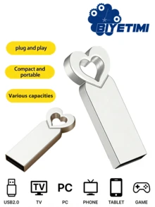 BIYETIMI 可愛貓爪造型金屬 USB 隨身碟，可攜式 U 盤附鑰匙圈孔，防水儲存卡，適合數據儲存與禮品 - 銀色 - 查看 1