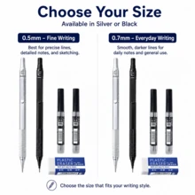 Low Center Mechanical Pencil Set, 0.5mm/0.7mm Options, Silver Or Black, Comfortable Grip For Students, School, Office, Drawing, Drafting & Daily Writing - Multiple Styles - View 11