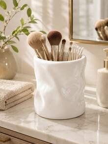 1pc Makeup Brush Holder Organizer, Modern Wavy Cosmetic Brush Cup, Large Capacity Vanity Storage Container For Makeup Brushes Eyeliners Beauty Tools, Bathroom Countertop Desk Decor - Multicolor - View 10