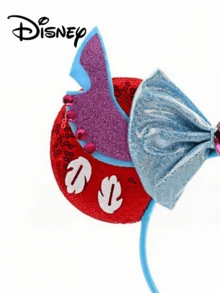 Disney 1pc Lilo & Stitch Ear Headband, Red Sequin Hawaiian Leaf With Blue Metallic Bow Gem Hair Accessory - Multicolor - View 4