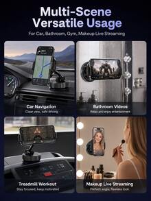 Vacuum Suction Car Phone Holder Mount, 3-Axis 360° Rotatable Foldable Mechanical Clamp Phone Stand, One-Hand Operation Residue-Free Suction Cup, Universal Fit All Smartphones For Car Dashboard Windshield Bathroom Gym Live Streaming - A - View 8