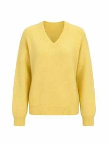 Women's Soft Oversized V-Neck Knit Sweater Long Sleeve Drop Shoulder Top For Fall - Yellow - View 6