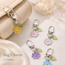 1pc Cute Enamel Daisy Flower Keychain For Women, Colorful Mini Bag Charm With Leaf Pendant, Lightweight Keyring For Handbag Purse Backpack Gift - Quantity - View 3