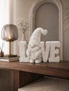 1pc Cute LOVE Letter Gnome Desktop Decor, Floral And Heart Design, Charming Romantic Home Ornament, Suitable For Bedroom, Living Room, Entryway, Bookshelf, Gift, Home Decor, Room Decor, Autumn Home Decor, Office Decor, Classroom Decor, Bedroom Decor - Multiple Styles - View 4