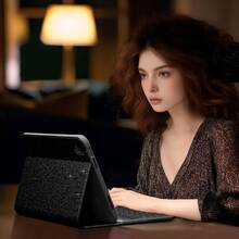 適用於 Galaxy Tab 與 Pad SE 的鍵盤保護殼，附可拆卸式無線藍牙鍵盤 (150mAh) 與筆槽，返校禮物 (亮面黑) - 黑色 - 查看 5
