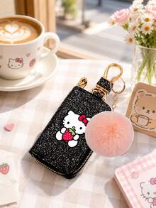 SANRIO 1Pc Hello Kitty Glitter Key Pouch, Zip Car Key Holder Case With Keychain Clip, Portable Key Organizer For Women - Multicolor - View 11