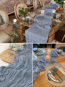 Cheesecloth Table Runner,1/6/10 Pieces Dusty Blue Cheesecloth Table Runner Boho Gauze Fabric Table Runner Rustic Sheer Runner For Wedding Birthday Baby Shower Party Boho Table Decoration - Dusty Blue - View 4