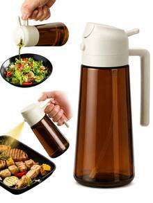 1pc 2-In-1 Dual-Use Oil Dispenser & Sprayer, High Borosilicate Bottle With Non-Drip Spout & Gravity Sensor Lid, Mess- Kitchen Cooking Tool For Air Fryer, BBQ, Salad, Easy To Clean - White - View 2