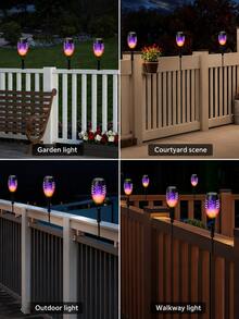POSE UP 6pcs Solar Flame Light Strip, Waterproof Outdoor LED Fence And Deck Lights, Realistic Flickering Flame Effect Solar Landscape Lighting, With Switch Control, Easy Installation Decorative Lights, Suitable For Yard, Lawn, Pathway, Stairs, Driveway, Patio And Garden - Multicolor - View 8
