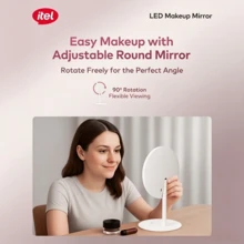itel IMM-01 LED Makeup Mirror With Lights, Rechargeable Dimmable Desktop Vanity Mirror, 3-Level Brightness, USB Type-C Charging, 480-Min Long Battery Life, Cosmetic Mirror With Storage Base - White - View 4