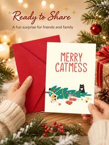 1PC Happy Cat Christmas Greeting Card, Suitable For Party Invitations, Gift Decoration Cards, A Christmas Gift For Friends - Single Piece - View 7
