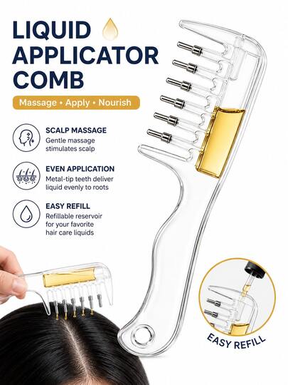 OBOVAY 1pc Scalp Applicator Comb Liquid Dispenser, Nutrient Solution & Essential Oil Applicator, Hair Care Massage Comb, No Mess Hands, Scalp Application Massage Comb, Elastic Roller Ball, Transparent Liquid Dispenser Comb, Home Use Hair Growth & Anti-Hair Loss Essential Oil Care Massage Comb