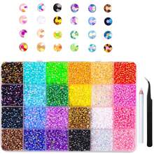 24 Colors AB Resin Flat Back Rhinestones Set With Dotting Pen And Tweezers, Acrylic Jelly Rhinestones For DIY Clothing, Mug, Phone, Crafts, Arts And Handicrafts, Diamond Painting Set, Diamond Painting DIY - DIY Rhinestones - View 6