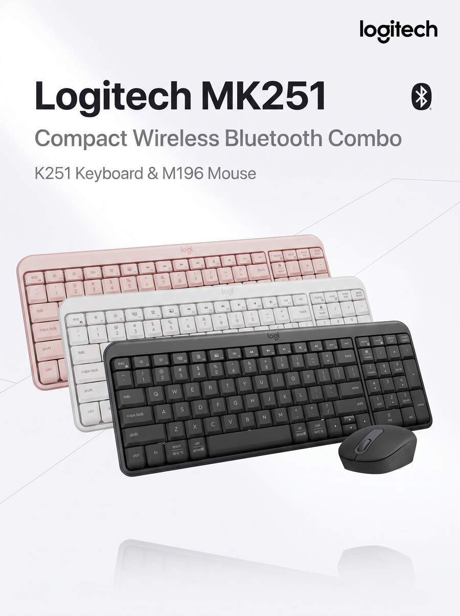 Logitech Kombo Keyboard dan Mouse Nirkabel Ergonomis K251+M196: Ramping, Portabel, Pasang dan Mainkan, Cocok untuk Skenario Kantor Rumah dan Pembelajaran Mobile. - View 1