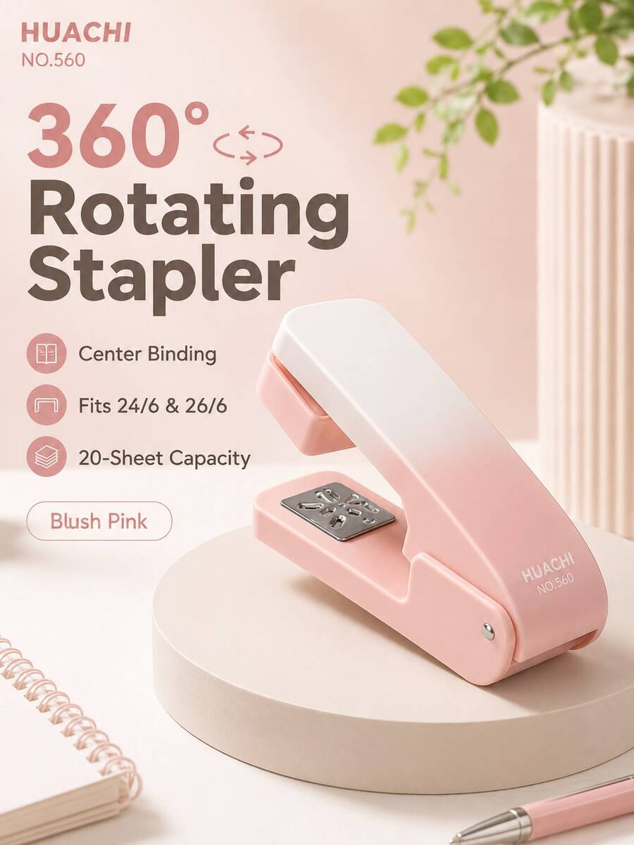 Gradient Color Rotating Stapler, Portable Mini Stapler, Can Staple 20 Sheets Of Paper At Once, Cute Gradient Color Office And School Binding Supplies, Suitable For 24/6 And 26/6 Staples - Multiple Styles - View 1
