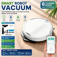 Robot Vakum dan Pel 3-in-1, Pembersih Lantai Otomatis dengan Kontrol Aplikasi & Jarak Jauh, 6 Mode, Pengenalan Rintangan & Anti-Jatuh, Dapat Diisi Ulang, Waktu Siaga Lama, Tangki Air Mendukung Penggunaan Kering & Basah, Cocok untuk Lantai Keras di Rumah, Kapasitas Baterai 2000mAh - karang putih - View 2