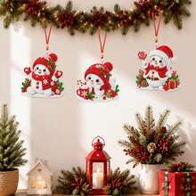 4pcs Adult Christmas Wreath DIY Diamond Painting Pendant Decoration Set, Acrylic Diamond Painting Board Set (Snowman) - 4pcs - View 1