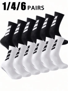 1/4/6 Pasang Kaos Kaki Pria Anti Selip Berbintik Bergaris Bernapas Setinggi Betis, Cocok Untuk Latihan Sepak Bola dan Skenario Jarak Jauh - Hitam dan Putih - View 11