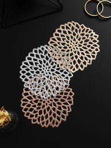 6-24pcs Gold Hollow Flower Design Coasters, Modern Minimalist PVC Round Waterproof Heat-Insulating Coasters Suitable For Coffee Table, Banquet, Holiday Gathering - Multicolor - View 7