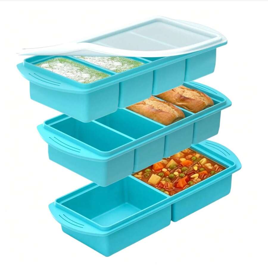1 Silicone Food Storage Container With Lid, 2/4/6 Cup Broth Storage Container, Ice Cube Tray, For Freezing Soup, Sauces, Broth, And Leftovers, Easy Release, Convenient Meal Prep Container - Black - View 1