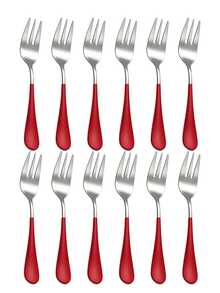 2/6/12pcs Dessert Fork Set, Cake Fork, Fruit Fork, Tea Fork, Suitable For Restaurant, Afternoon Tea, Cafe, Wedding, Date Gift - Silver + Red - View 7