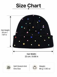 1pc Fashion Rhinestone Knit Beanie, Warm Casual Hat For Autumn/Winter, Unisex, Suitable For Couples, Stylish Design - Multicolor - View 3
