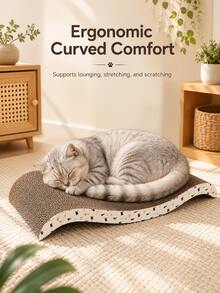 Curved Cat Scratching Board, Corrugated Cardboard Cat Bed, 2-In-1 Cat Lounge Bed | Suitable For Multi-Cat Households And Cat Owners | Ergonomic Spine Support Design, Furniture Protection, High-Density Durable Material | Suitable For Indoor Home Living Room Large Wave Cat Scratching Pad - one-size - View 1