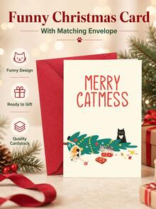 1PC Happy Cat Christmas Greeting Card, Suitable For Party Invitations, Gift Decoration Cards, A Christmas Gift For Friends - Single Piece - View 3