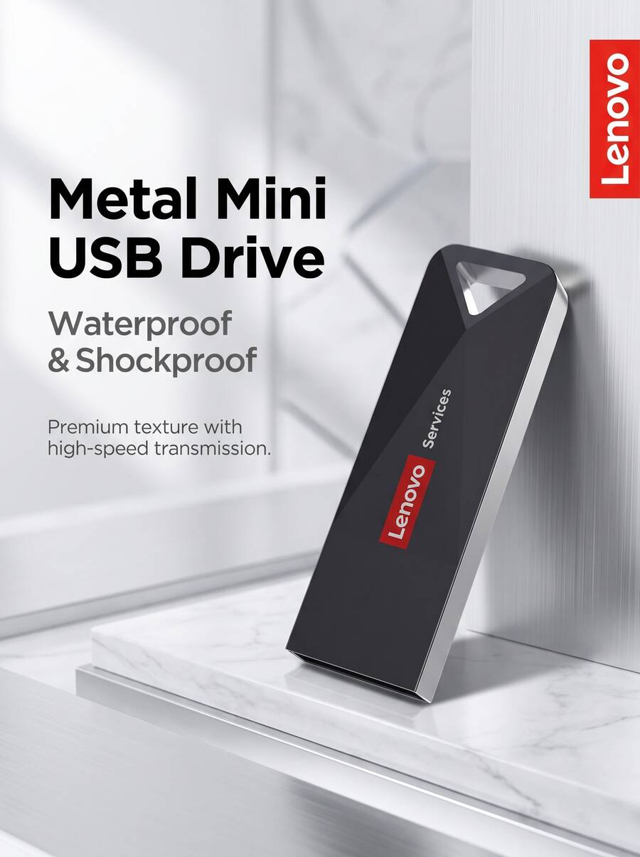 Lenovo E101 高速 USB 隨身碟 全金屬迷你 USB 碟 免驅動隨插即用 32G/64G/128G 可選 適用於汽車、學習、商務與一般用途 - 查看 1