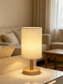 Minimalist Wooden Base Table Lamp, Fabric Cylindrical Lampshade USB Powered With Switch, Soft Warm Light Night Light, High Aesthetic Decorative Lamp, Suitable For Bedroom Bedside Table, Dormitory, Study, Indoor Home Atmosphere Lamp, Daily Home Decorative Lamp - Jute - View 13