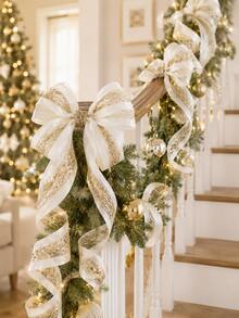 2.5 Inch Gold Glitter Wired Christmas Ribbon, White Champagne Mesh Polyester Ribbon With Metallic Edge, Christmas Tree Ribbon, Suitable For Bow Making, Christmas Tree Topper, Wreath, Holiday Party DIY Decoration - Gold Fan Belt - View 2