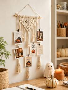 1pc Hanging Photo Display Rope Picture Holder Boho Beige Photo Clip Organizer Tassel Wall Decor For Bedroom Living Room Dorm Office Party Holiday Autumn Home Decoration Memory Card Postcard Display Gift Wall Accent - A - View 2