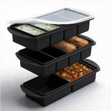 1 Silicone Food Storage Container With Lid, 2/4/6 Cup Broth Storage Container, Ice Cube Tray, For Freezing Soup, Sauces, Broth, And Leftovers, Easy Release, Convenient Meal Prep Container - Black - View 2