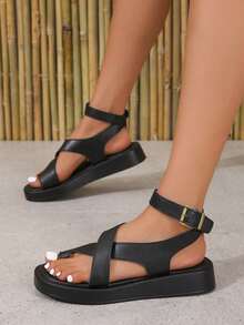 Women's Fashion Wedge Platform Ankle Strap Sandals - Black - View 5