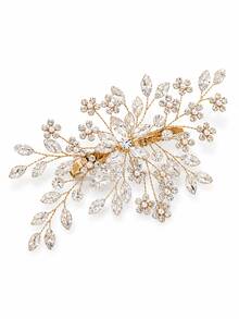 Vintage Handmade Wire-Wrapped Rhinestone Leaf Duckbill Hair Clip, Versatile Side Updo Hair Clip For Wedding, Photo Studio, Photography - Gold - View 3