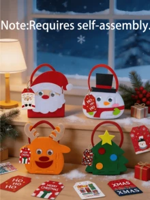 12pcs Christmas Handheld Gift Bag Set – Includes Bags Featuring Santa Claus, Snowman, And Reindeer Designs, Plus Cards And Twine. A DIY Kit Suitable For Christmas Gift Wrapping, Holiday Decor, And Themed Party Packaging. - Multicolor - View 6