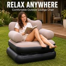 2-In-1 Inflatable Sofa Bed, Foldable Inflatable Sofa Chair With Armrests, Portable Inflatable Mattress For Camping, Home And Leisure - Beige - View 3