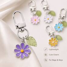 1pc Cute Enamel Daisy Flower Keychain For Women, Colorful Mini Bag Charm With Leaf Pendant, Lightweight Keyring For Handbag Purse Backpack Gift - Quantity - View 6