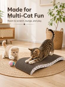 Curved Cat Scratching Board, Corrugated Cardboard Cat Bed, 2-In-1 Cat Lounge Bed | Suitable For Multi-Cat Households And Cat Owners | Ergonomic Spine Support Design, Furniture Protection, High-Density Durable Material | Suitable For Indoor Home Living Room Large Wave Cat Scratching Pad - one-size - View 3