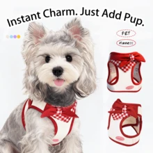 1pc Small Dog Harness | Night Reflective . Anti-Escape . Plaid Triangle Scarf + Bow Decor . Mesh Lining Comfortable & Breathable . Hook & Loop Design Easy To Put On And Take Off . Suitable For Small Dogs And Cats For Indoor And Outdoor Use - Multicolor - View 8