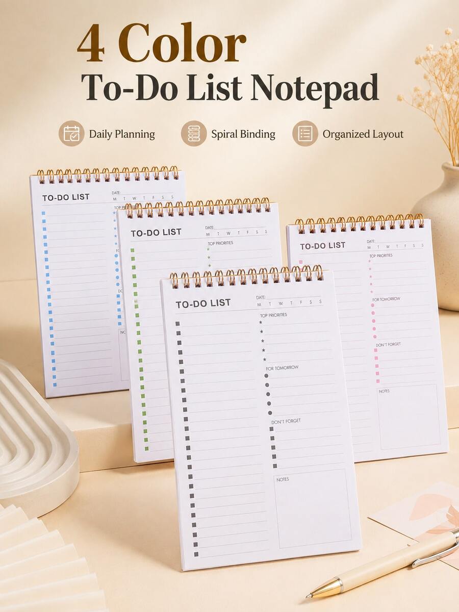 1PC TO-DO LIST Multi-Color Planner, Student Portable Stationery, For Class Notes, Office Records, Daily Schedules, Creative 4 Colors To Choose Notebook - Single Piece - View 1
