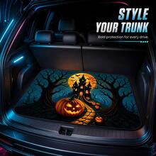 1pc Universal Printed Car Trunk Mat, "Halloween Castle Pumpkin" Pattern, Anti-Slip Durable Polyester Fiber Material Trunk Pet Mat, Vehicle Interior Protection Car Decoration, Perfect Halloween Gift - Castle Pumpkin - View 2