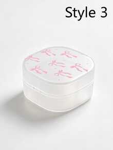 Cute Pink Bow Pattern Round Storage Box - Portable Makeup Pad And Cleaning Product Storage Box, Sealed Travel Design, Suitable For Brushes, Balls, Beads, Etc., Bathroom And Vanity Storage, Makeup Remover Storage Box, Smooth Surface, Transparent Storage Box, Dorm Essential, Makeup Storage Tool, DIY Essential, Gift For Family And Friends, Back To School Essential - Multicolor - View 13